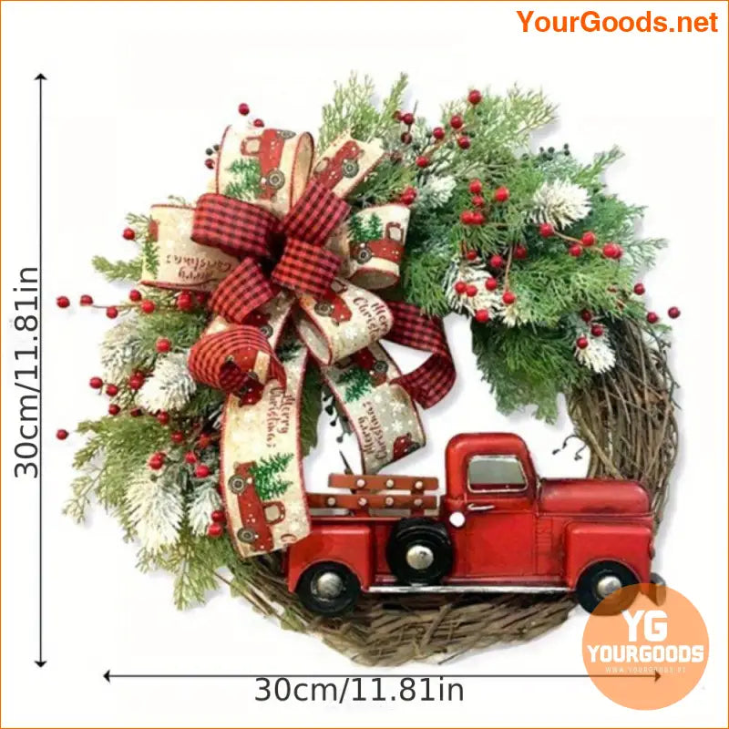 118 Red Truck Rattan Christmas Wreath with Berries and Bow - YourGoods Online Shop