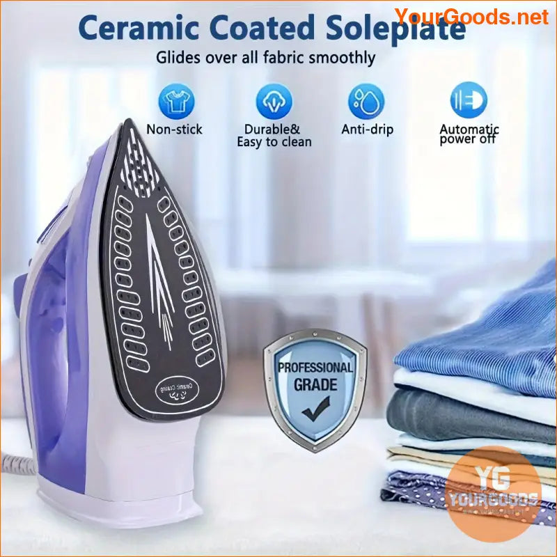 1200W Professional Steam Iron with Adjustable Thermostat NonStick Soleplate - YourGoods Online Shop