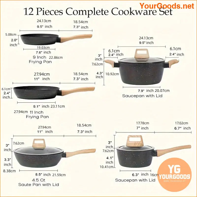 12Piece NonStick Granite Cookware Set Black - YourGoods Online Shop