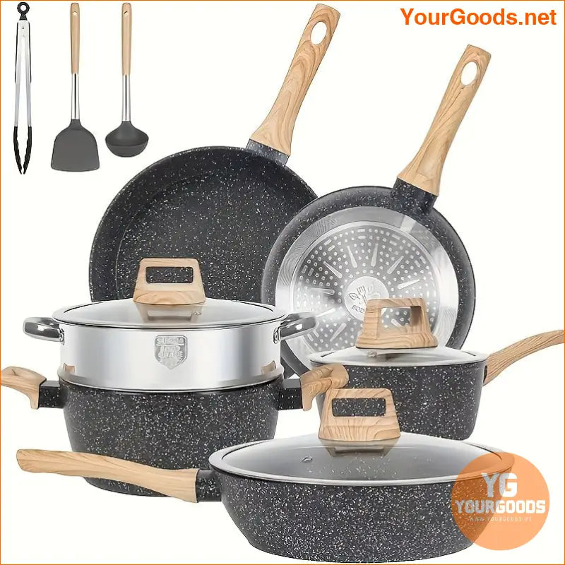 12Piece NonStick Granite Cookware Set Black - YourGoods Online Shop