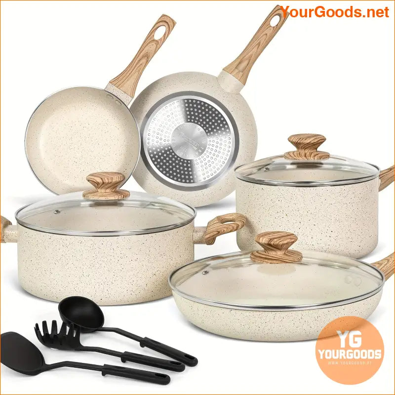 12Piece Nonstick White Granite Cookware Set PFOAFree Easy Clean - YourGoods Online Shop