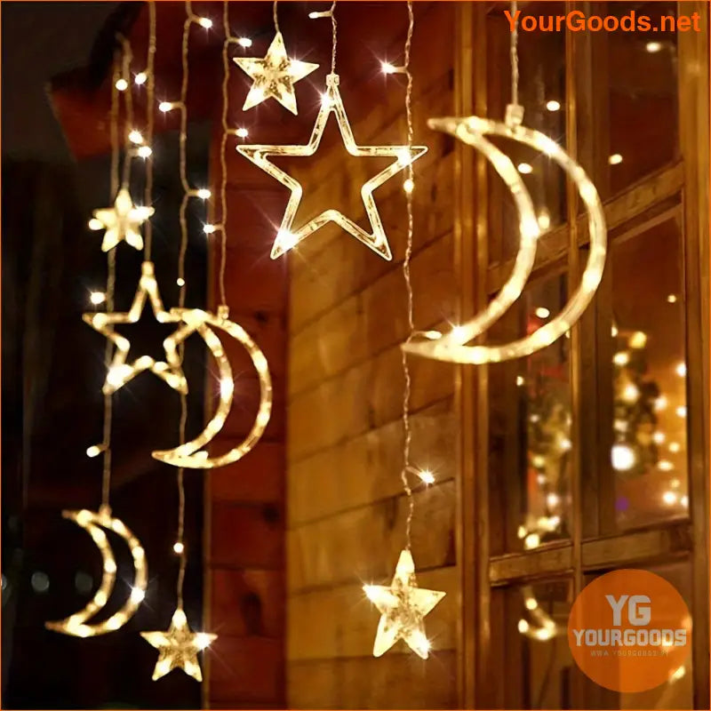 138LED Solar Moon Star Curtain Lights with Remote - YourGoods Online Shop