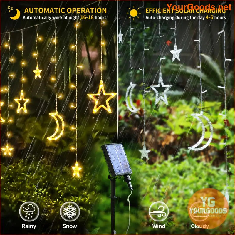 138LED Solar Moon Star Curtain Lights with Remote - YourGoods Online Shop