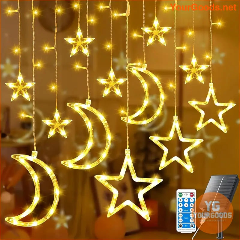 138LED Solar Moon Star Curtain Lights with Remote - YourGoods Online Shop