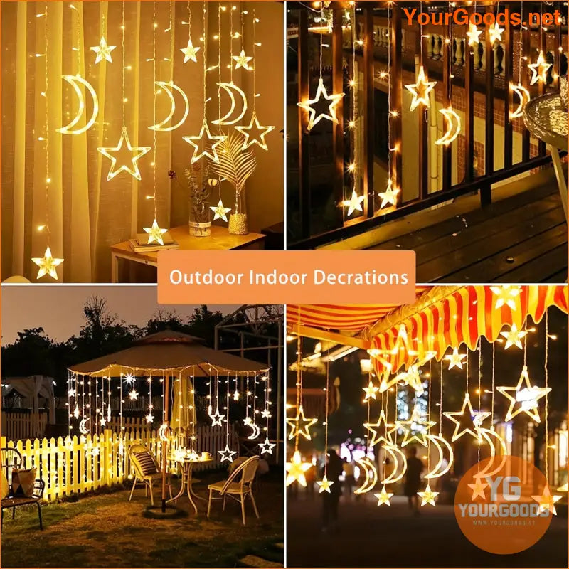 138LED Solar Moon Star Curtain Lights with Remote - YourGoods Online Shop