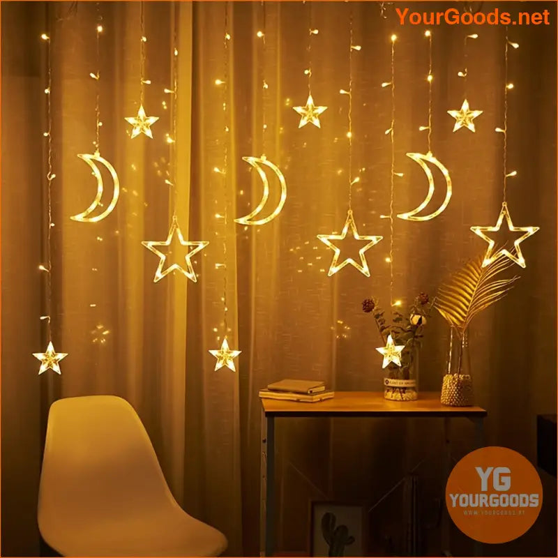 138LED Solar Moon Star Curtain Lights with Remote - YourGoods Online Shop