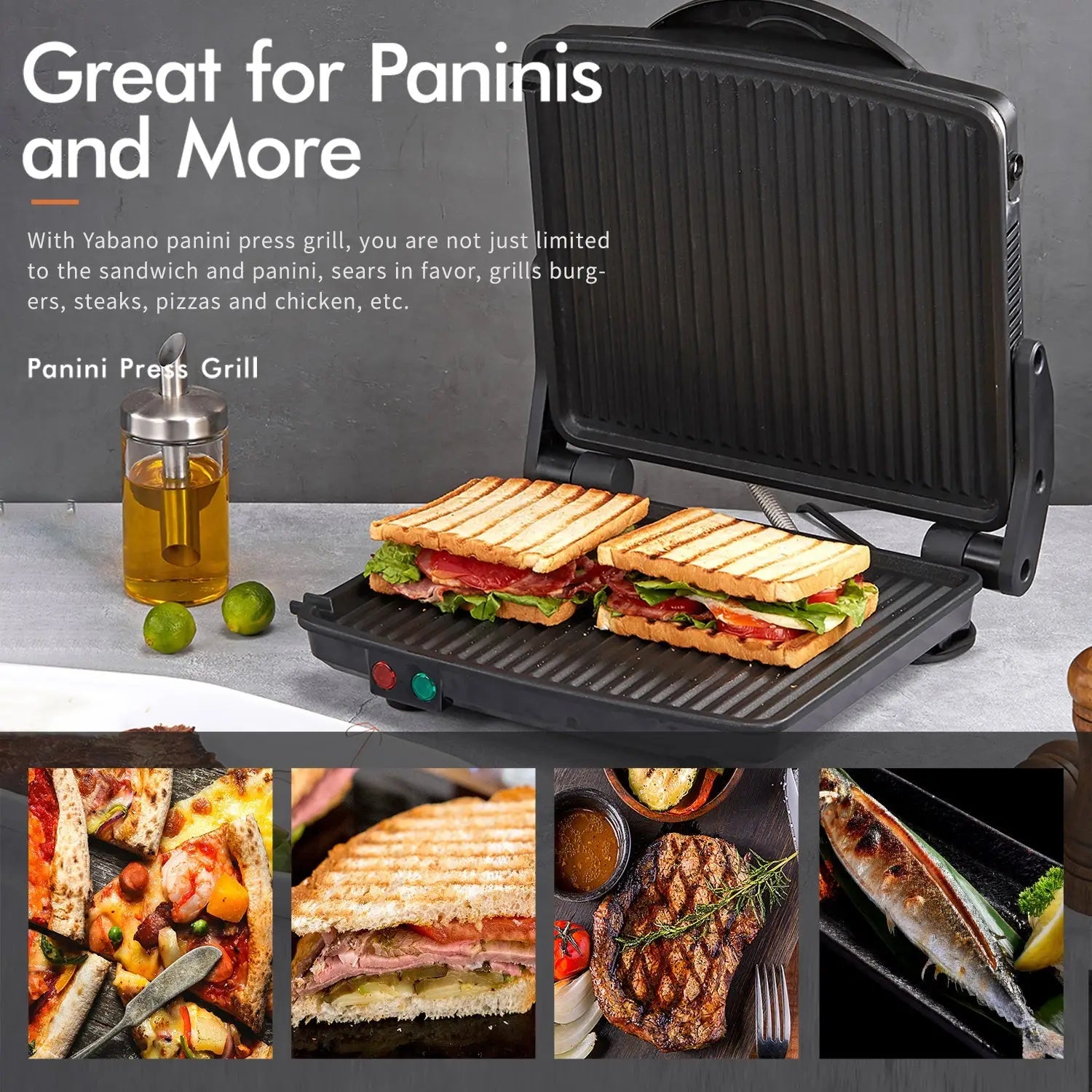 4Slice Yabano Panini Press Grill Antiaderente 180 Abertura Bandeja de gotejamento removível