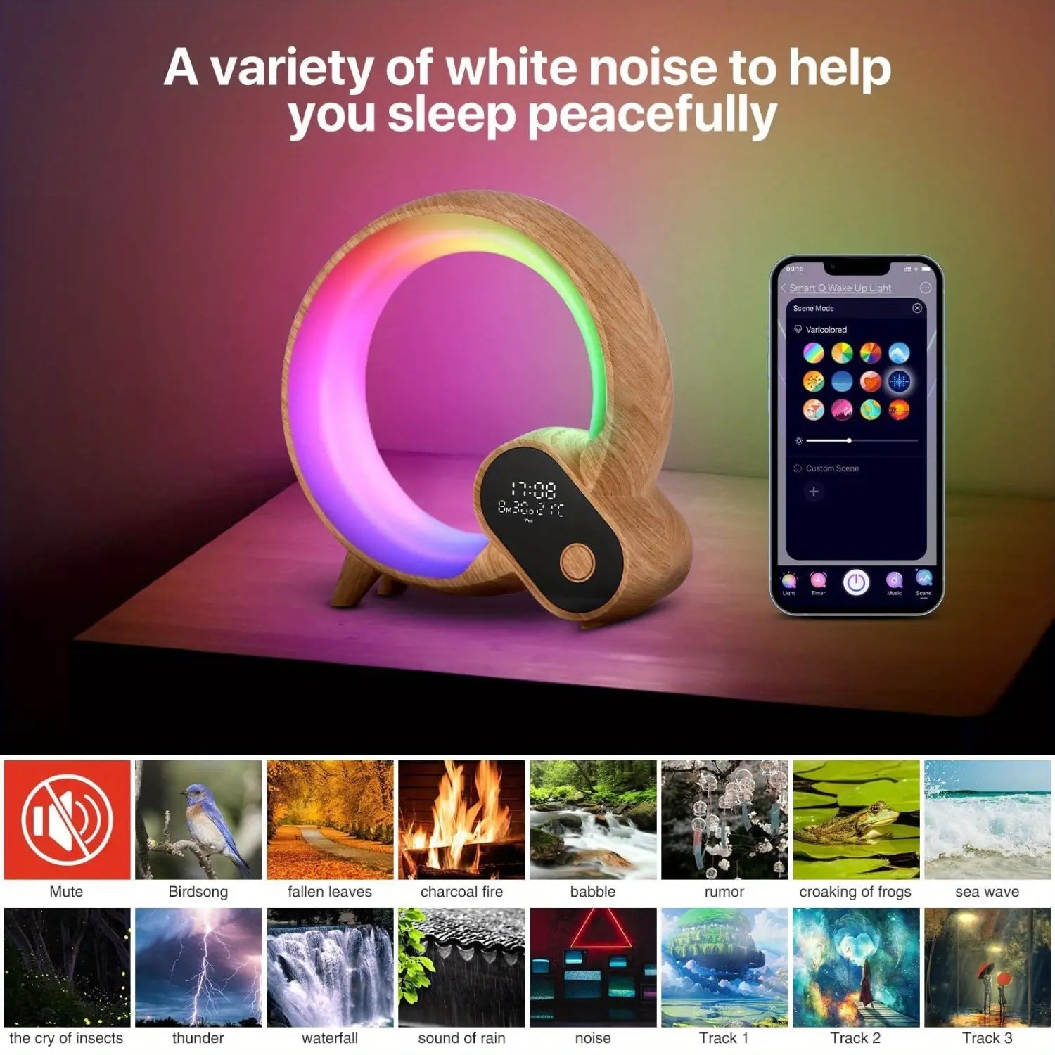 Smart Color Changing WakeUp Alarm Clock with Speakers