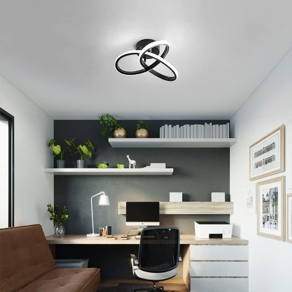 Modern Spiral Black LED Ceiling Light Cool White