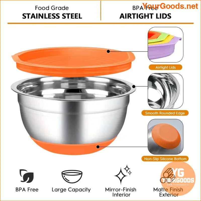 18 Piece Stainless Steel Colorful Mixing Bowls Set with Lids - YourGoods Online Shop