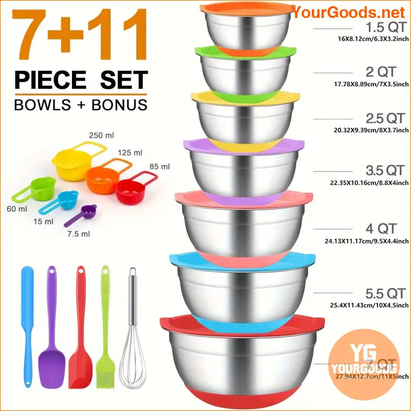 18 Piece Stainless Steel Colorful Mixing Bowls Set with Lids - YourGoods Online Shop