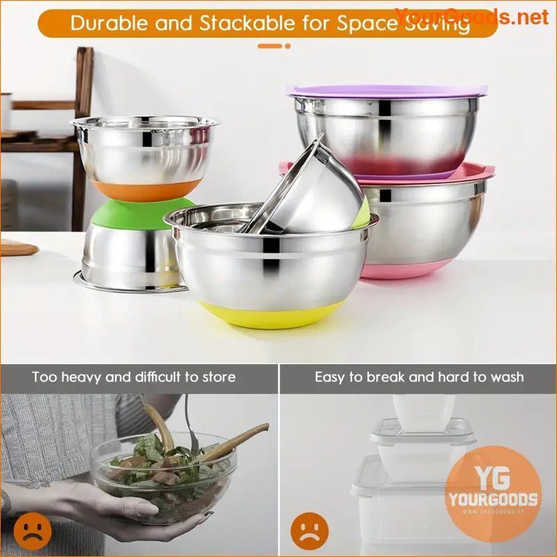 18 Piece Stainless Steel Colorful Mixing Bowls Set with Lids - YourGoods Online Shop