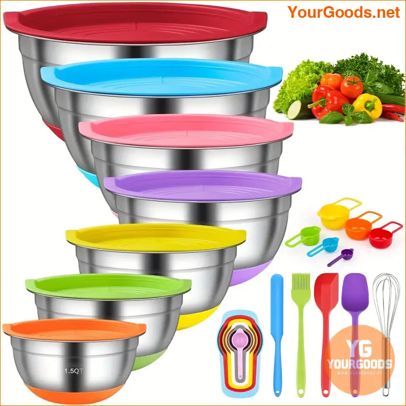 18 Piece Stainless Steel Colorful Mixing Bowls Set with Lids - YourGoods Online Shop