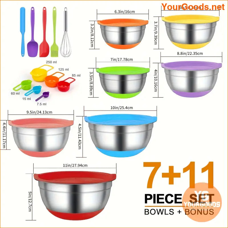 18 Piece Stainless Steel Colorful Mixing Bowls Set with Lids - YourGoods Online Shop