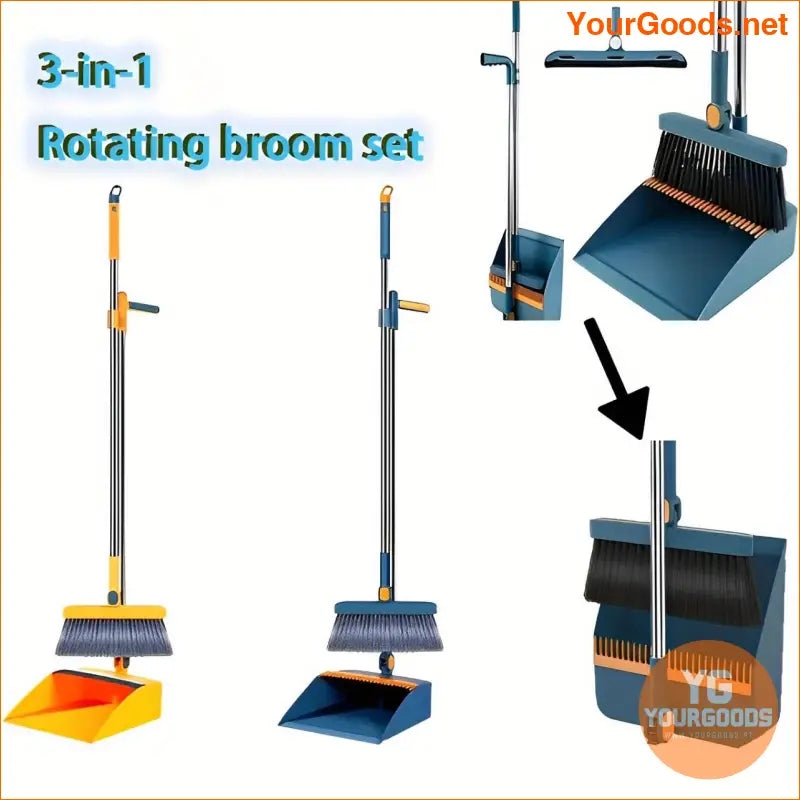 2-Piece 3-in-1 Rotatable Broom & Dustpan Set – Pet Hair & Household Cleaning - YourGoods Online Shop