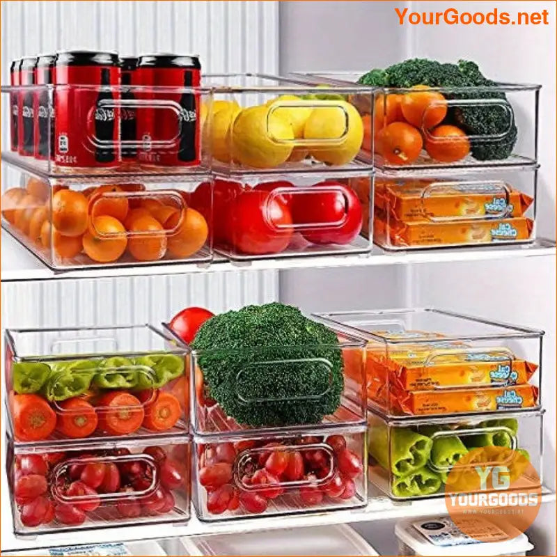 2 Stackable Clear Refrigerator Bins with Handles Space Saving Organized - YourGoods Online Shop