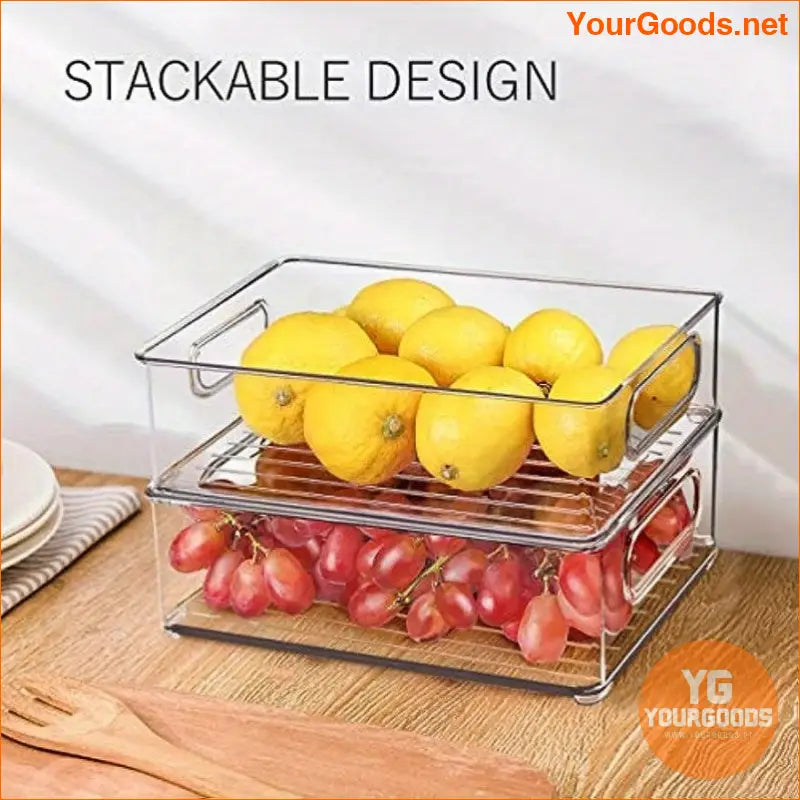 2 Stackable Clear Refrigerator Bins with Handles Space Saving Organized - YourGoods Online Shop