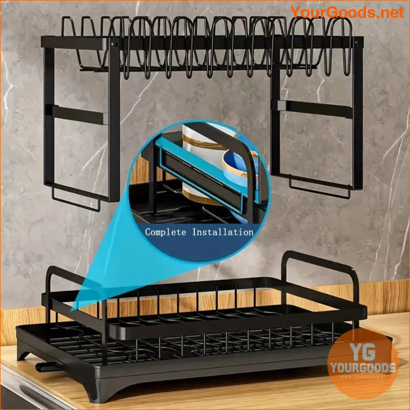 2 Tier Rust proof Dish Rack with Drainboard Utensil Holder - YourGoods Online Shop