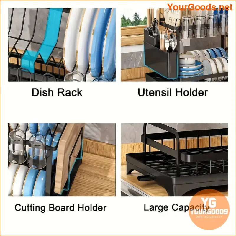 2 Tier Rust proof Dish Rack with Drainboard Utensil Holder - YourGoods Online Shop