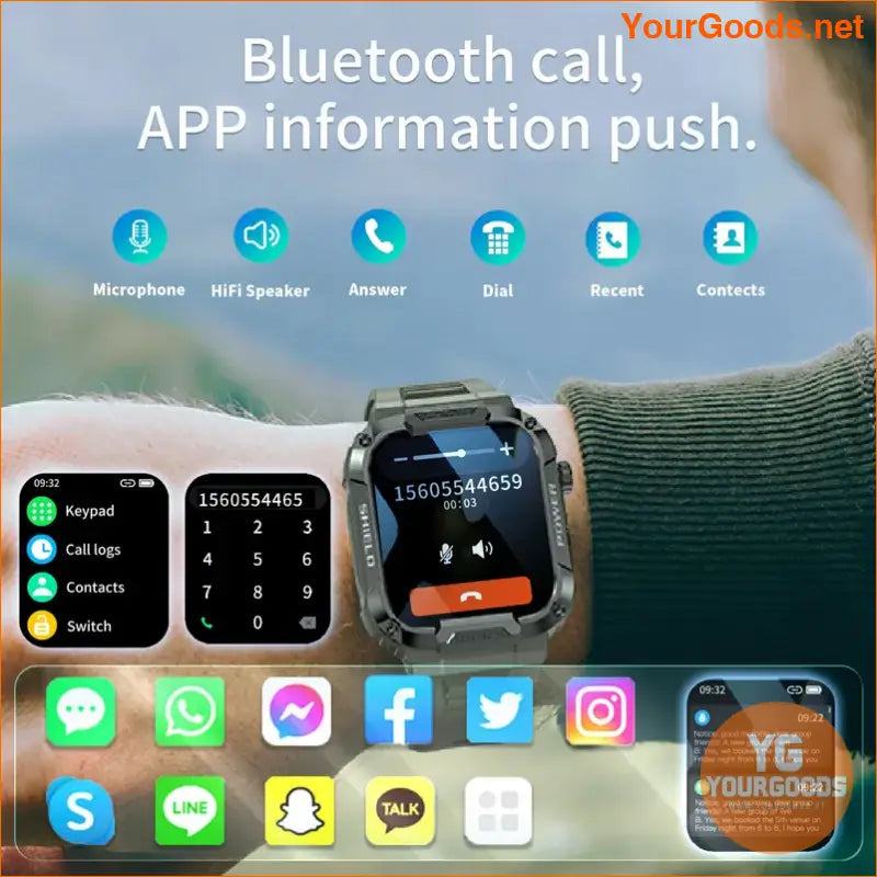 2023 Military Grade Smartwatch Fitness Health AI Voice Calls Waterproof - YourGoods Online Shop