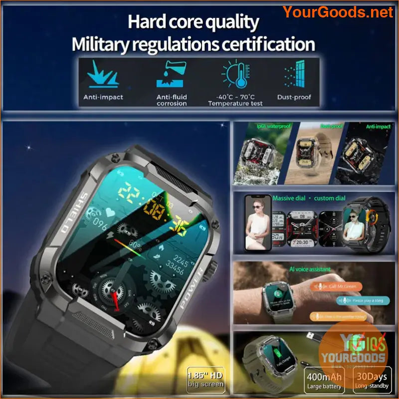 2023 Military Grade Smartwatch Fitness Health AI Voice Calls Waterproof - YourGoods Online Shop