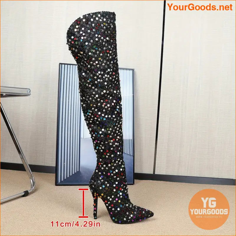 2024 Glam Sequin Stiletto OvertheKnee Boots - YourGoods Online Shop