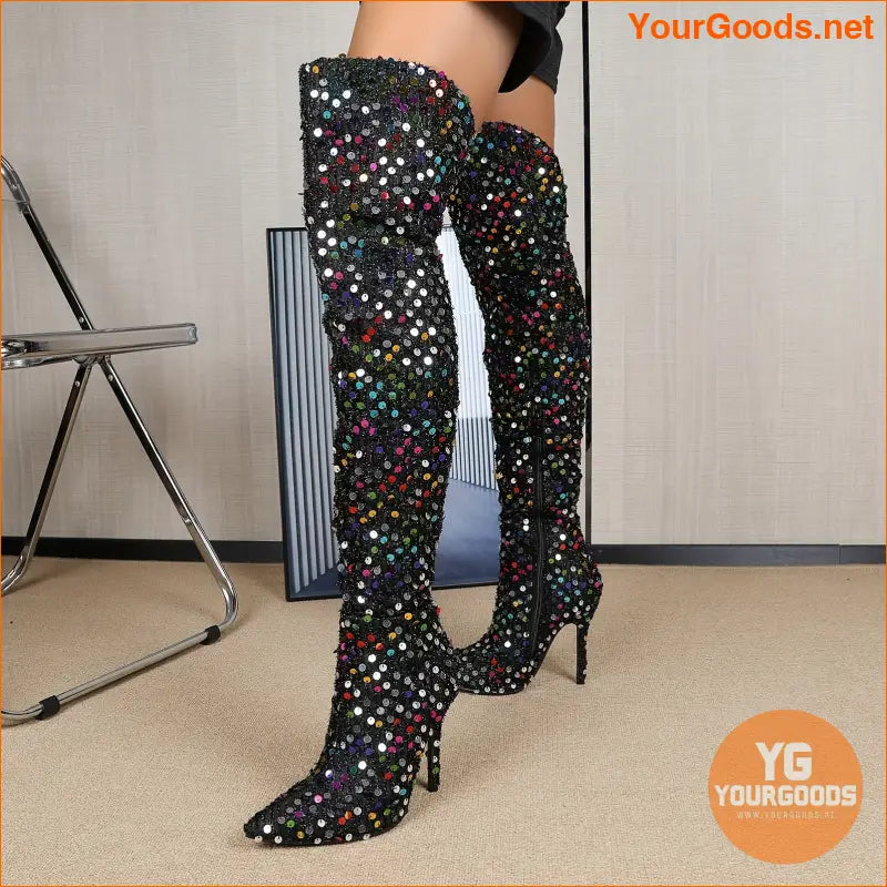 2024 Glam Sequin Stiletto OvertheKnee Boots - YourGoods Online Shop