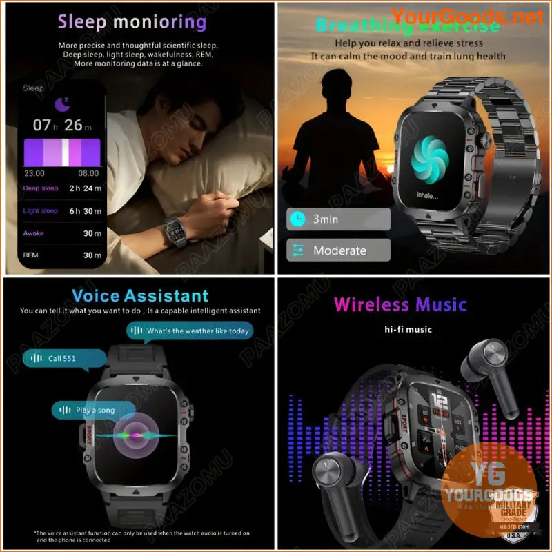 2024 Rugged Military Smartwatch 100 Sports Waterproof Wireless Calls - YourGoods Online Shop