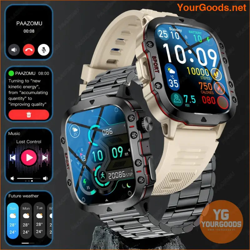 2024 Rugged Military Smartwatch 100 Sports Waterproof Wireless Calls - YourGoods Online Shop