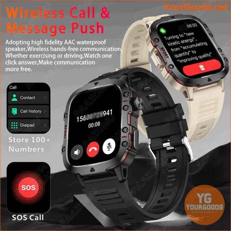 2024 Rugged Military Smartwatch 100 Sports Waterproof Wireless Calls - YourGoods Online Shop