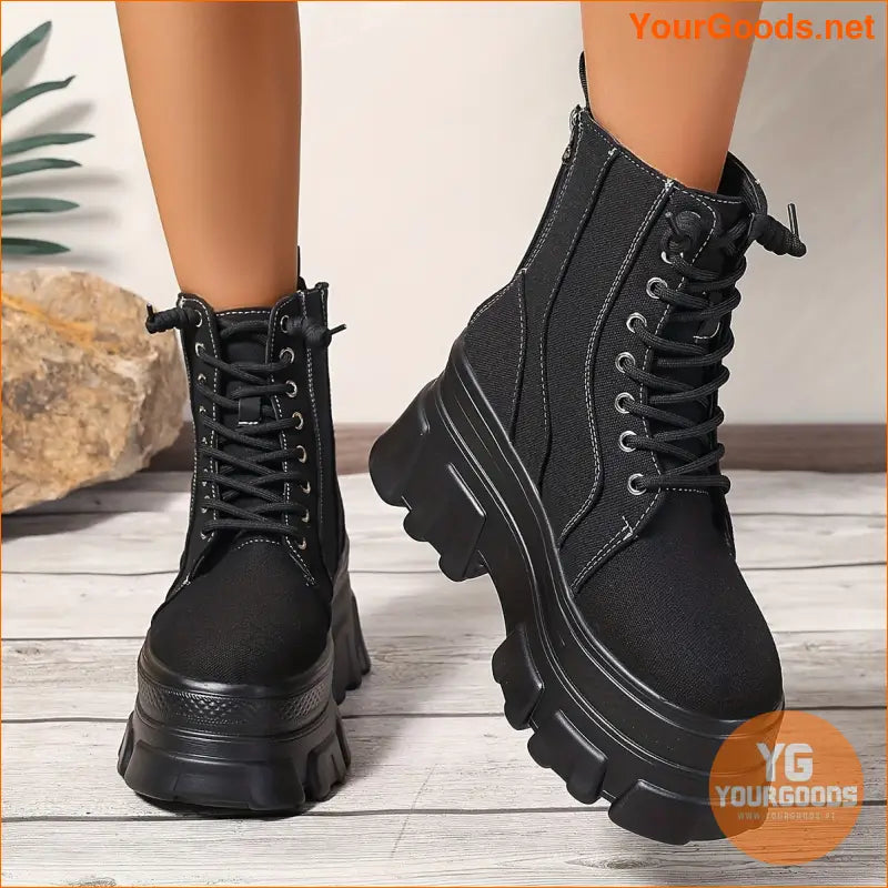 2024 Womens Breathable Canvas Platform Combat Boots - YourGoods Online Shop