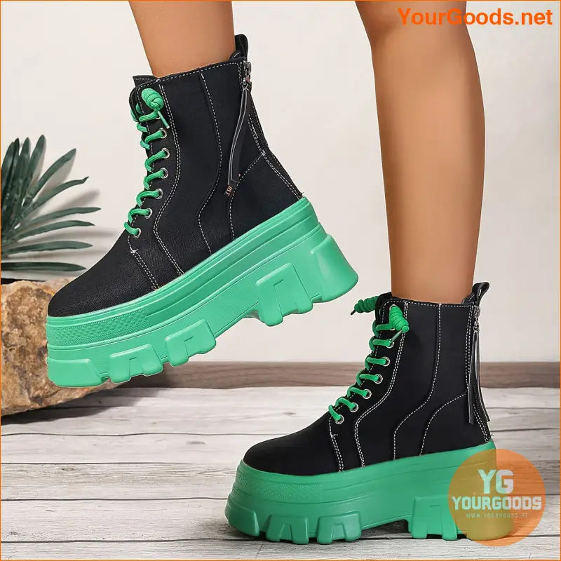 2024 Womens Breathable Canvas Platform Combat Boots - YourGoods Online Shop