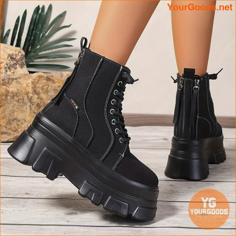 2024 Womens Breathable Canvas Platform Combat Boots - YourGoods Online Shop