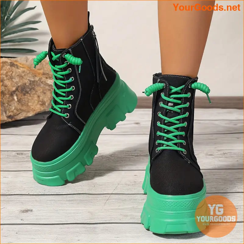 2024 Womens Breathable Canvas Platform Combat Boots - YourGoods Online Shop