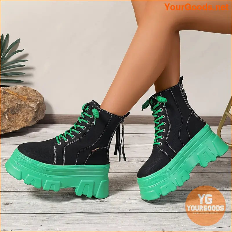 2024 Womens Breathable Canvas Platform Combat Boots - YourGoods Online Shop