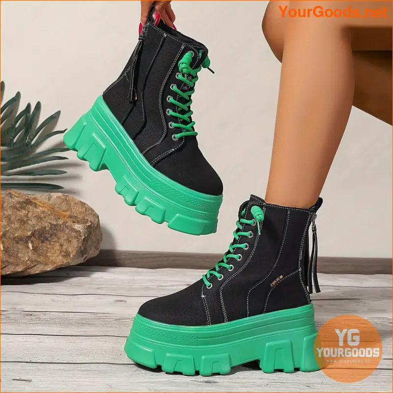 2024 Womens Breathable Canvas Platform Combat Boots - YourGoods Online Shop