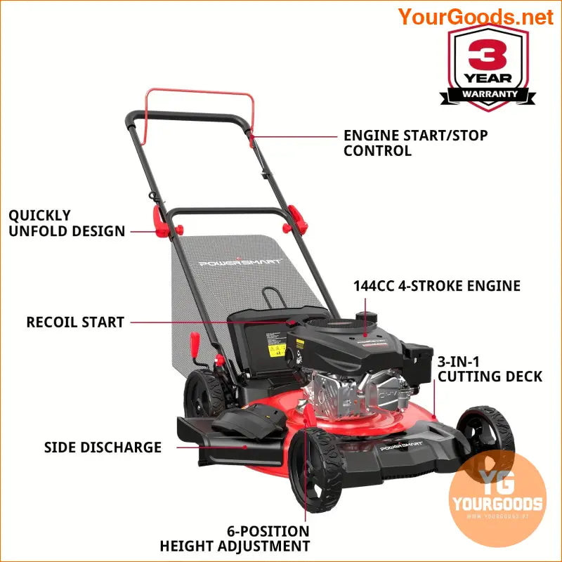 21 Inch 144cc Gas Push Lawn Mower with 3in1 Function and Height Adjustment - YourGoods Online Shop