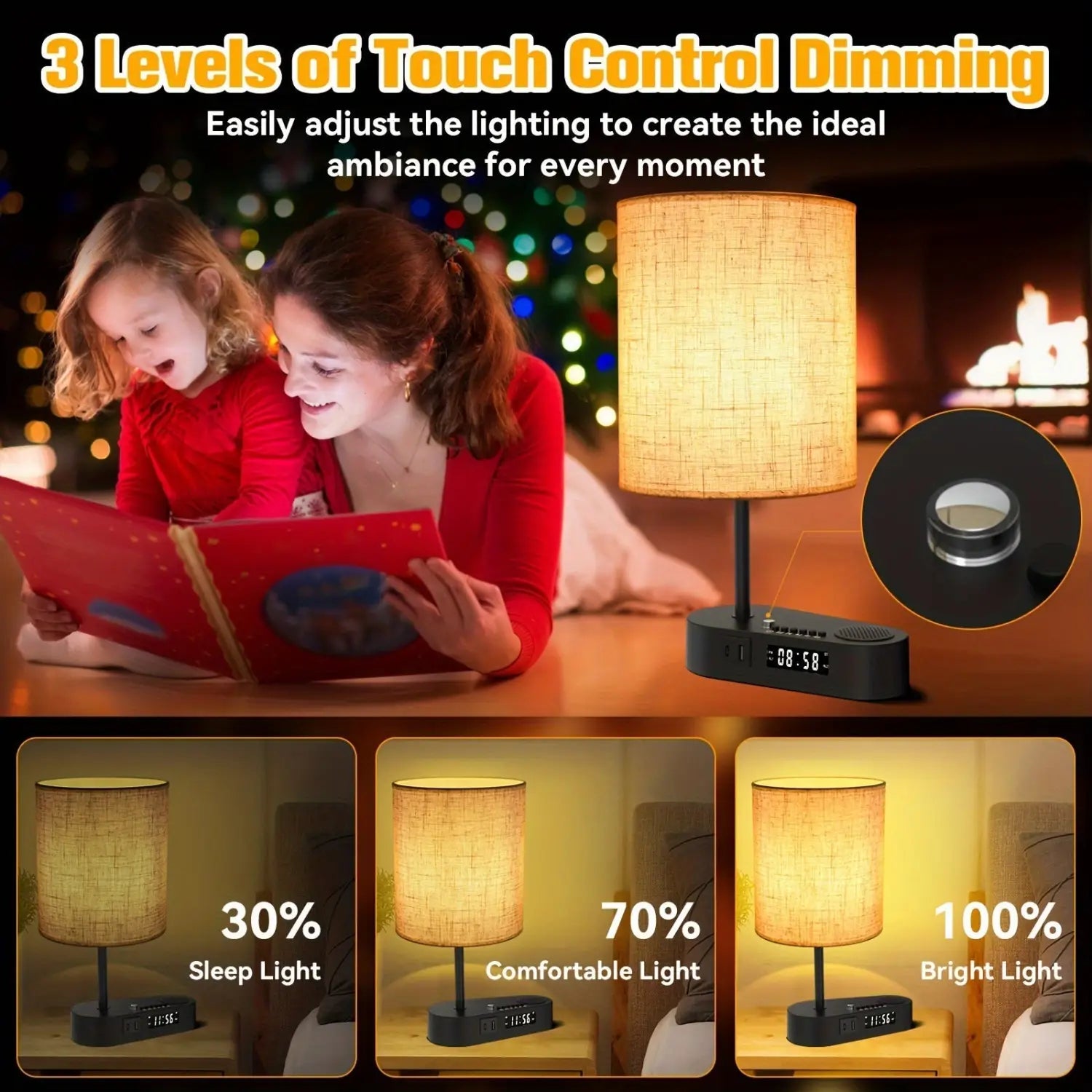 Multifunctional Dimmable Fabric Lamp with Alarm Clock Speaker