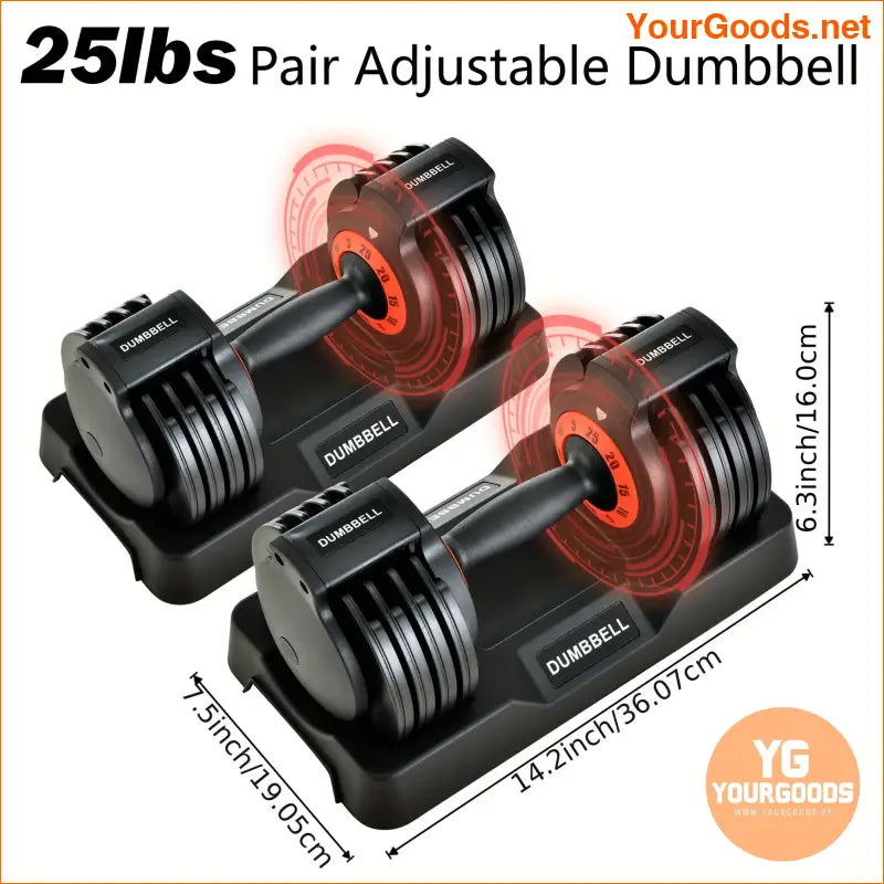 25 Lb Adjustable Dumbbells Pair SpaceSaving QuickAdjust Fitness Set - YourGoods Online Shop