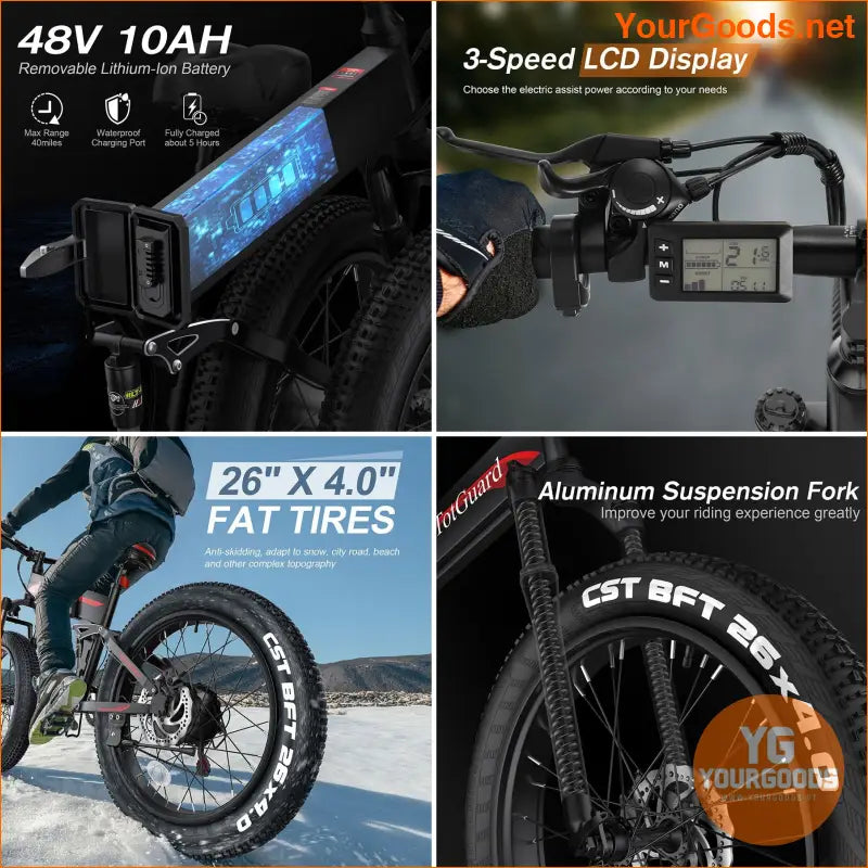 26 Fat Tire Folding EBike 750W 55Mile Range - YourGoods Online Shop