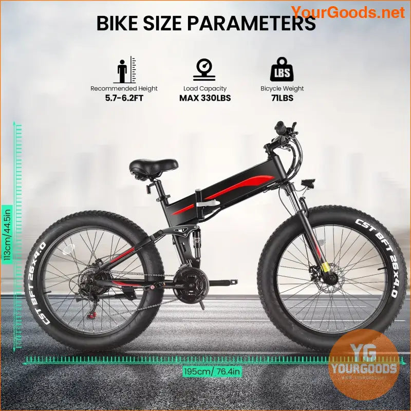 26 Foldable Fat Tire Electric Bike 750W 60 Miles - YourGoods Online Shop