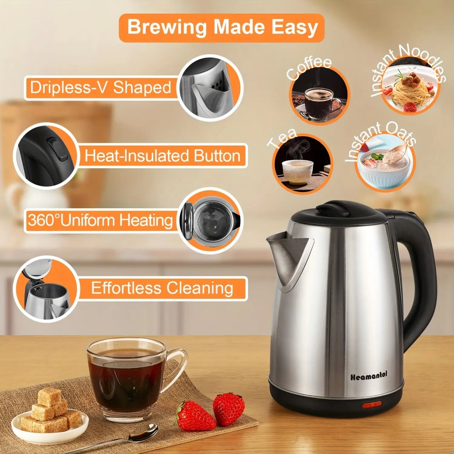 18L Stainless Steel Cordless Kettle Auto Shut Off BPA Free