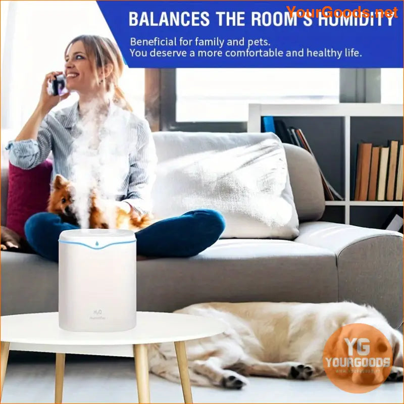 Humidificador ultrasónico portátil de 2 l, silencioso, con doble niebla, aromaterapia y luz nocturna