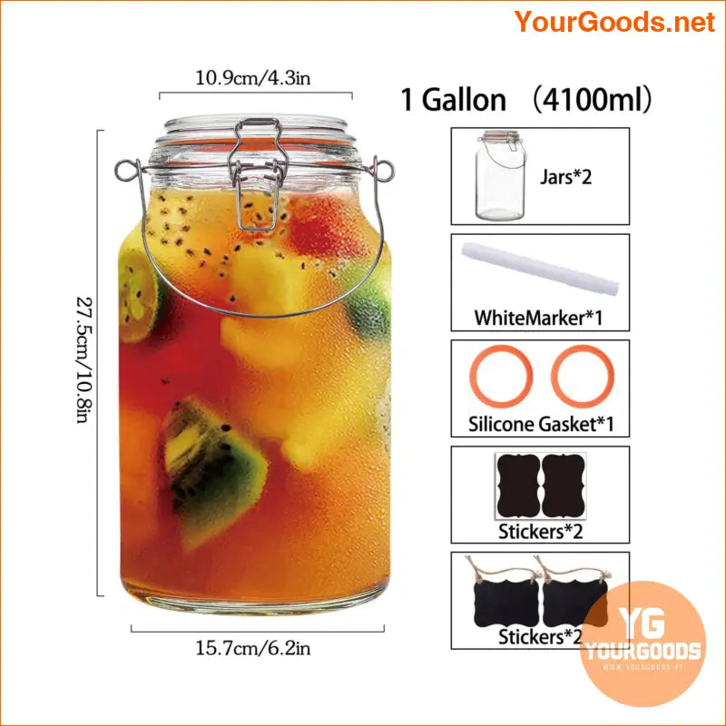 2Pack 1Gallon Wide Mouth Glass Jars with Airtight Lids - YourGoods Online Shop