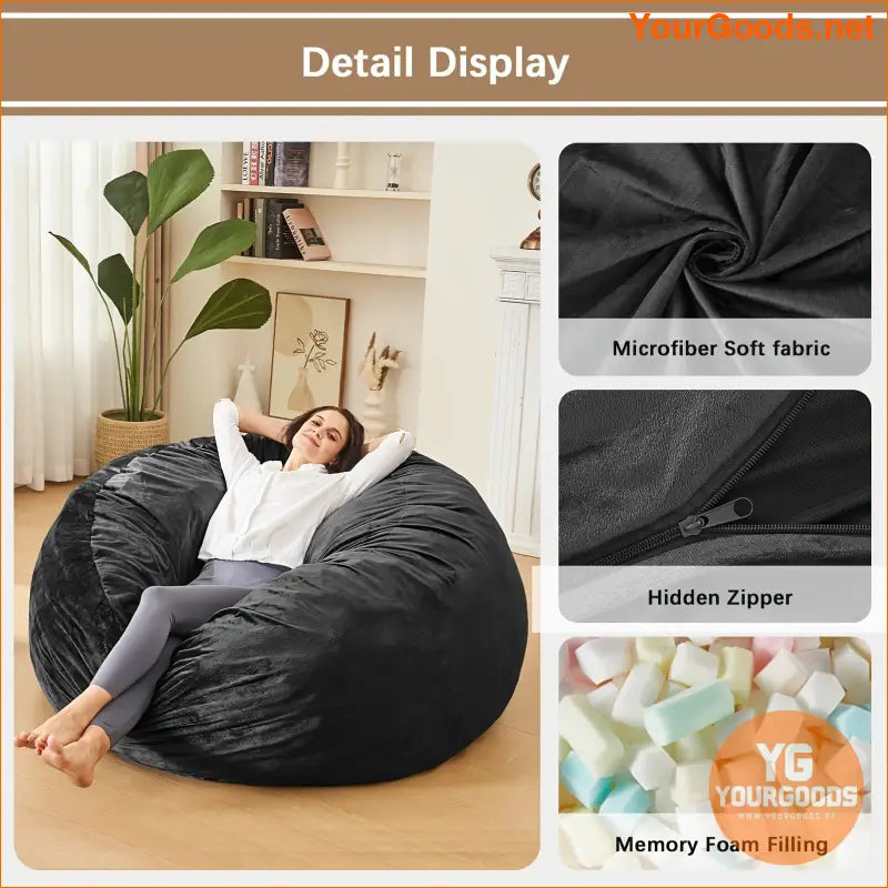 3 ft Black Fluffy Bean Bag Chair for Adults - YourGoods Online Shop