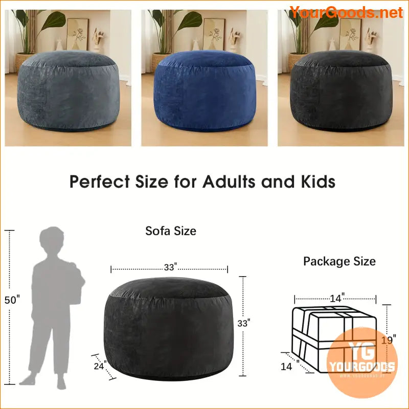 3 ft Black Fluffy Bean Bag Chair for Adults - YourGoods Online Shop