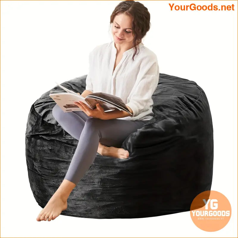 3 ft Black Fluffy Bean Bag Chair for Adults - YourGoods Online Shop