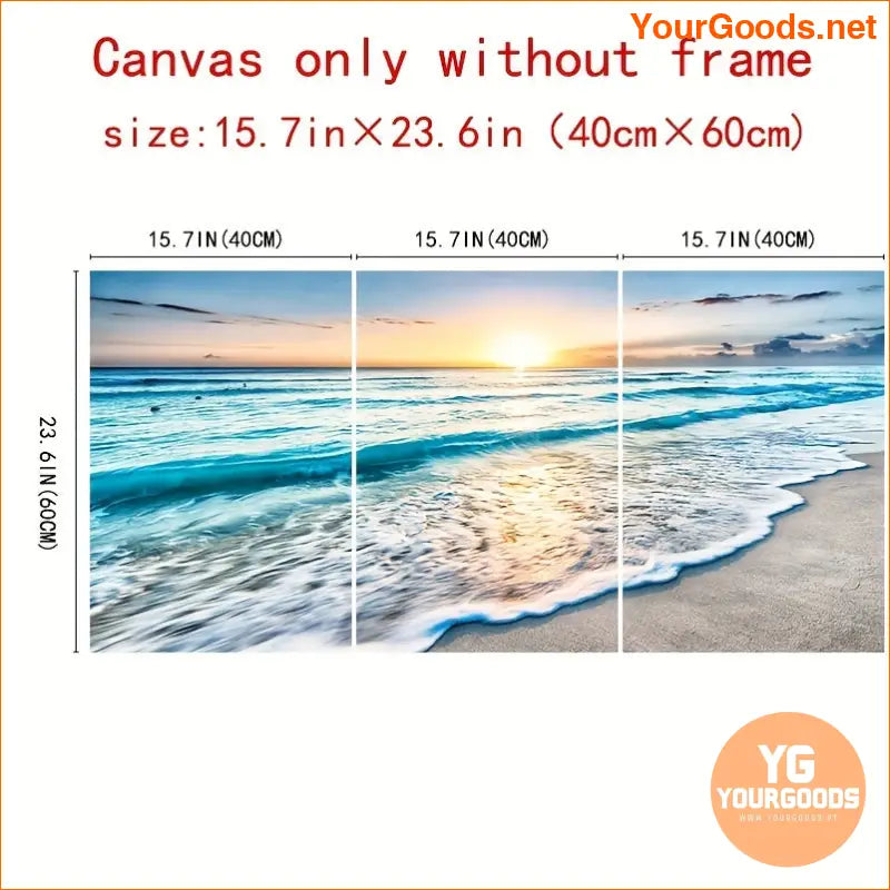 3 pcs Modern Wave Beach Sunset Canvas Art - YourGoods Online Shop