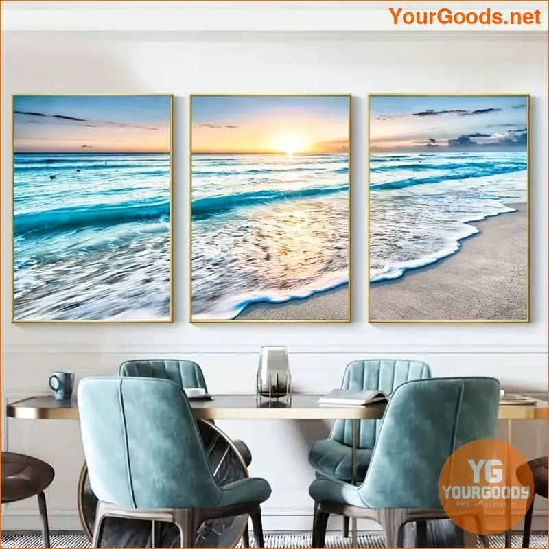 3 pcs Modern Wave Beach Sunset Canvas Art - YourGoods Online Shop