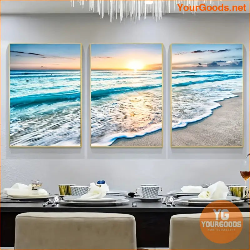 3 pcs Modern Wave Beach Sunset Canvas Art - YourGoods Online Shop